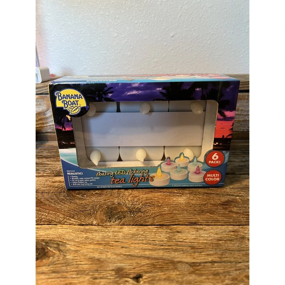 BANANA BOAT FLOATING LED FLICKERING TEA LIGHTS 6 Pack Multicolor